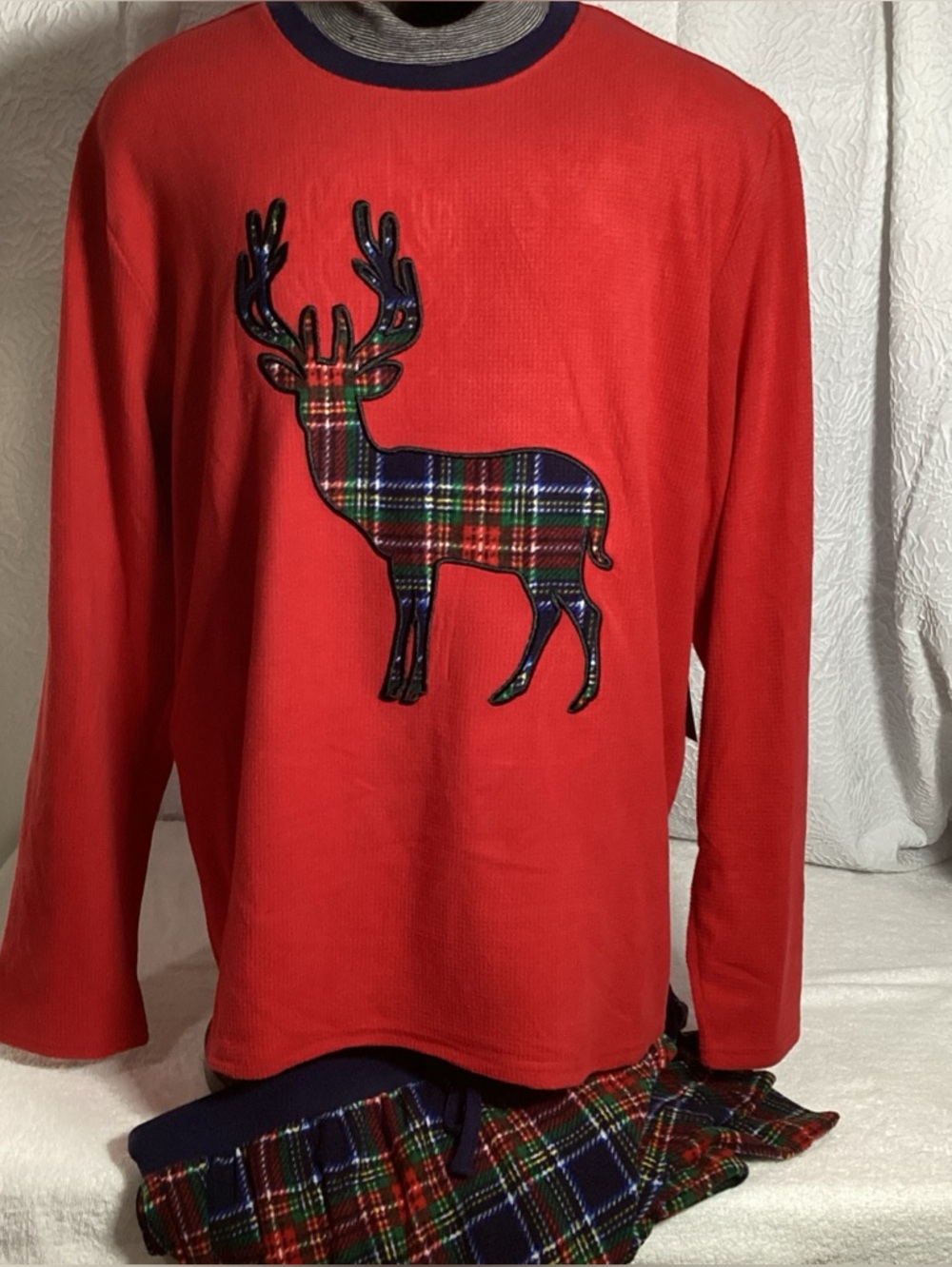Eddie Bauer Mens XL Red Plaid Moose Sleepwear Pajama Set NEW